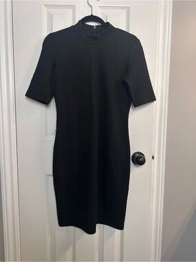 Black Esprit Short-Sleeve Mock Neck Dress